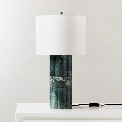 Moderní stolní lampa ze zeleného mramoru s látkovým stínidlem