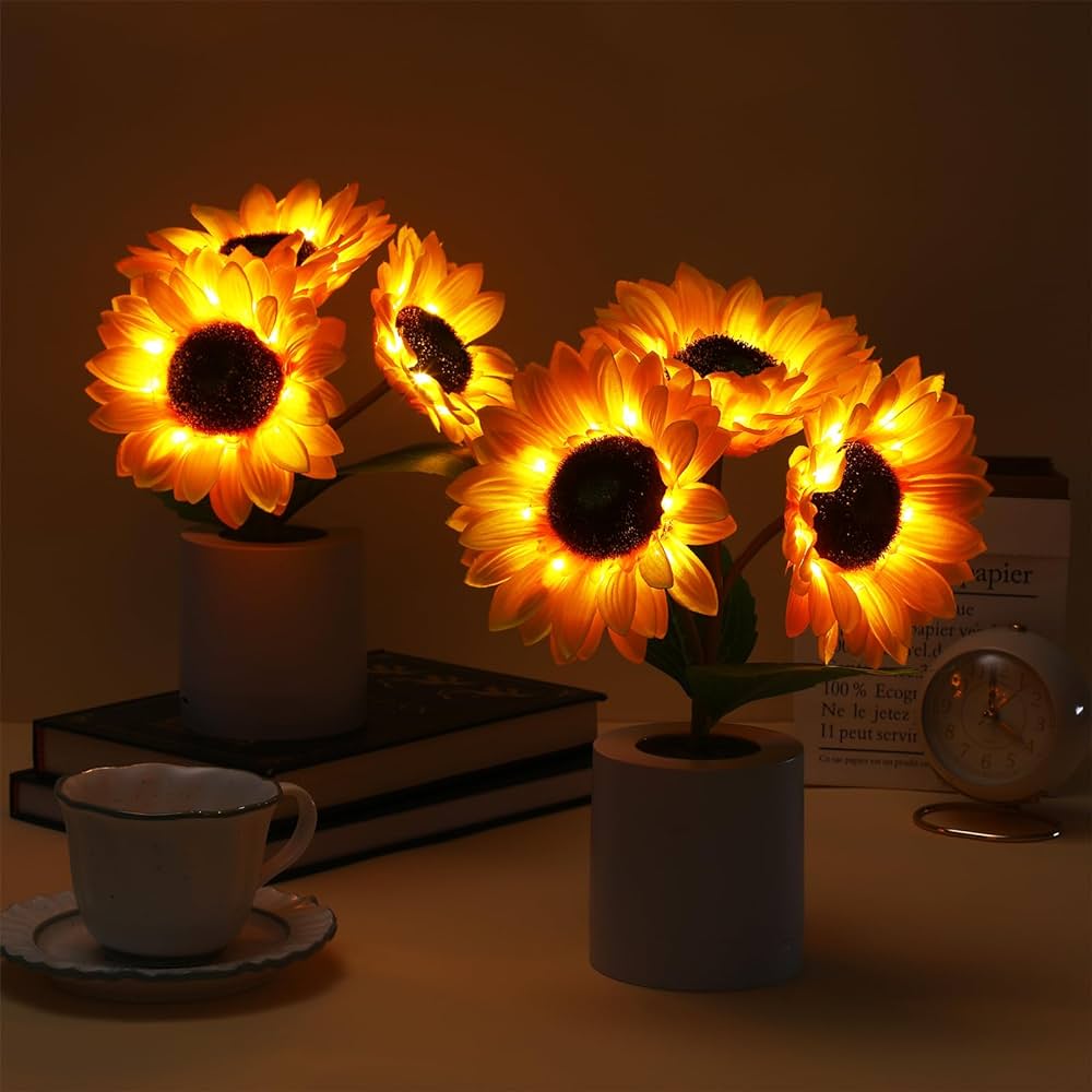 Přenosná stolní lampa ve tvaru slunečnice s LED světlem