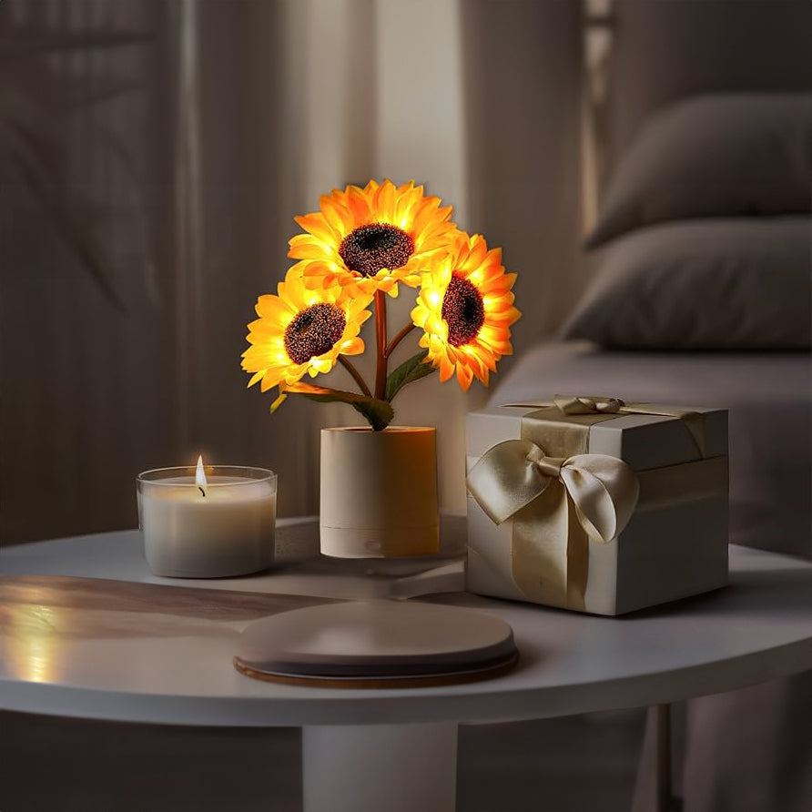 Přenosná stolní lampa ve tvaru slunečnice s LED světlem