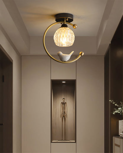 Stropní svítidlo Keramický pták s mosazným tělem