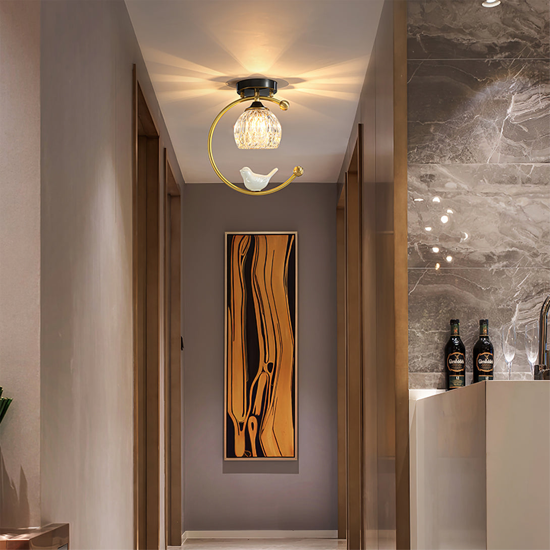 Stropní svítidlo Keramický pták s mosazným tělem