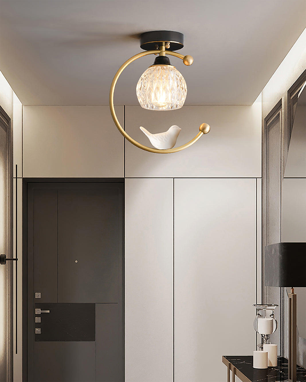 Stropní svítidlo Keramický pták s mosazným tělem