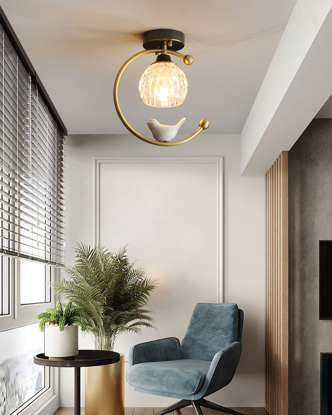 Stropní svítidlo Keramický pták s mosazným tělem