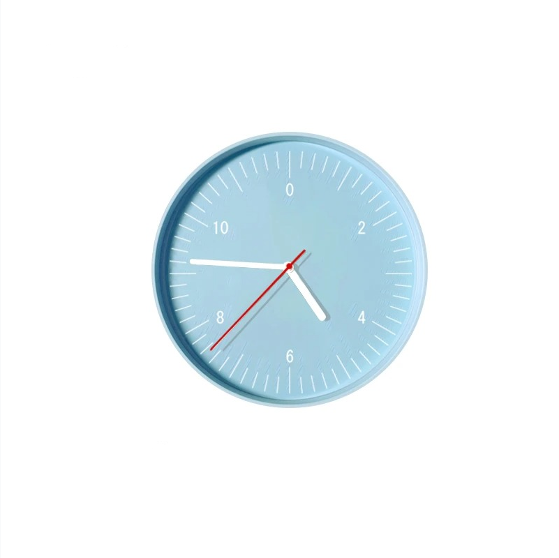 Kulaté minimalistické nástěnné hodiny s barevným pop akcentem, analogový design