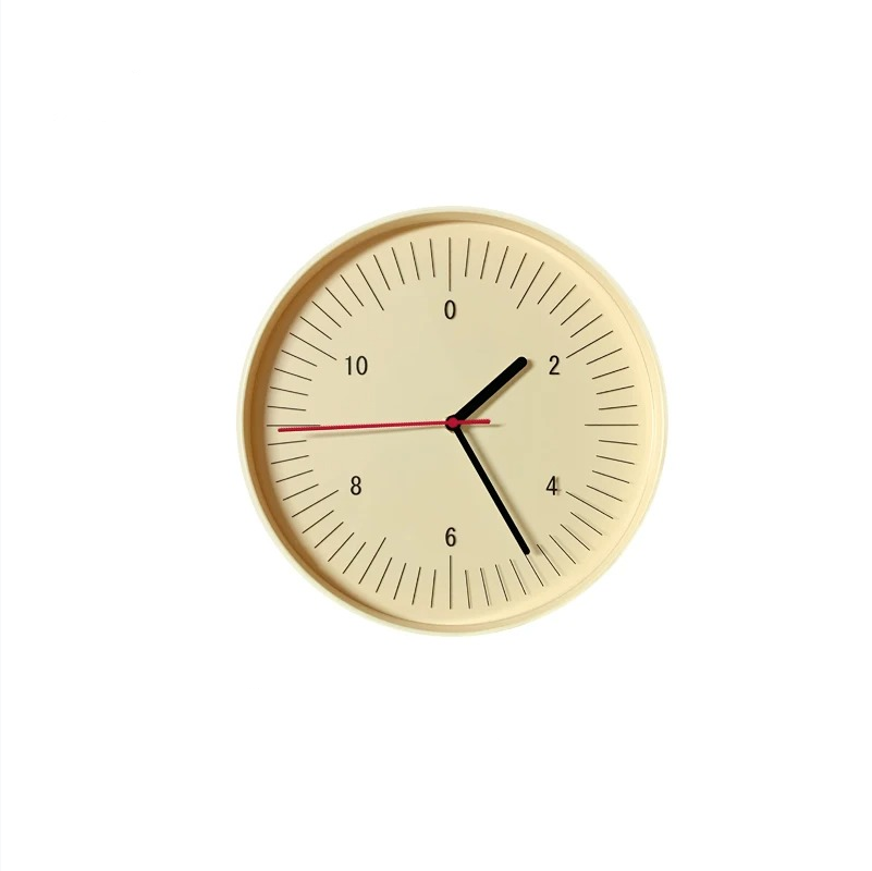 Kulaté minimalistické nástěnné hodiny s barevným pop akcentem, analogový design