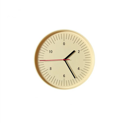 Kulaté minimalistické nástěnné hodiny s barevným pop akcentem, analogový design