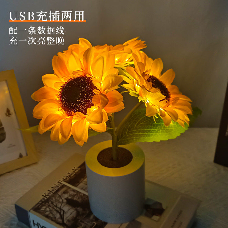 Přenosná stolní lampa ve tvaru slunečnice s USB dobíjecím kabelem