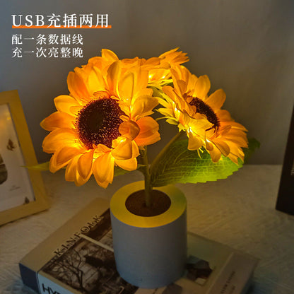 Přenosná stolní lampa ve tvaru slunečnice s USB dobíjecím kabelem